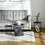 Ensemble de 3 tables gigognes avec rangement, table d'appoint ronde avec plateau amovible, tables d'appoint panier avec cadre métallique pour salon