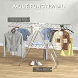 Séchoir à linge, étendoir pliable à 2 niveaux en acier inoxydable avec ailes réglables et supports à chaussures