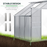 6' x 4' Aluminum Lean-to Greenhouse Polycarbonate Walk-in Garden Greenhouse with Adjustable Roof Vent