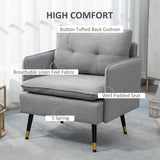 Fauteuil d'appoint, fauteuil rembourré avec dossier capitonné et pieds en acier pour salon