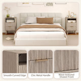Nightstands Set of 2, Modern Bedside Tables with Charging Station, 2 Drawers and Open Shelf