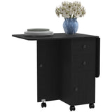 Drop Leaf Dining Table, Mobile Folding Table on Wheels with Drawers and Cabinet for Dining Room