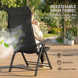Folding Patio Chairs Set of 2, 5-Position Outdoor Lounge Chairs with High Back, Retractable Footrest