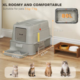 Bac à litière pour chats XL 80L en acier inoxydable pour gros chats avec couvercle rabattable, tiroir coulissant, haut rebord