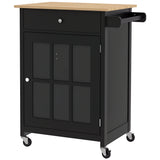 Rolling Kitchen Cart with Drawer and Glass Door Cabinet, Kitchen Island on Wheels with Towel Rack