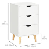 Bedside Table, Modern Nightstand with 3 Drawers, Side End Table with Wood Legs for Living Room