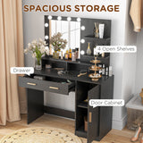 Table à maquillage éclairée, tiroirs et étagères d'armoire pour chambre
