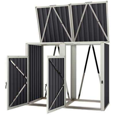 Double Garbage Bin Shed, Lockable Outdoor Storage Shed with Openable Lid, Galvanized Frame for Garden Patio