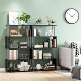 5-Tiers Geometric Wooden Bookcase S-Shaped Storage Bookshelf Display with Metal Frame for Living Room