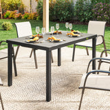 Rectangular Patio Table for 6, Outdoor Dining Table with Wood-Plastic Composite Top and Steel Frame for Garden