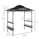 8' x 5' Barbecue Gazebo, 2-Tier BBQ Gazebo with 2 Side Shelves, Storage Basket, Hanging Hooks