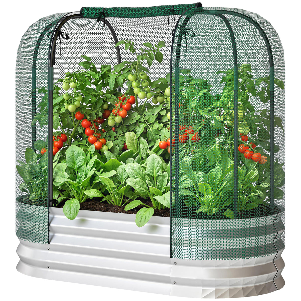 Galvanized Raised Garden Bed with Crop Cage Protection Net Cover