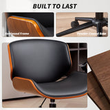 Mid-Century Modern Office Chair No Arms with Wheels, Small Computer Desk Chair with PU Leather Upholstery