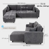 Sectional Couch with Integrated Seat, 3 Seater L-Shaped Sofa with Changeable Chaise