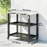 Outdoor Grill Cart with Stainless Steel Tabletop, 2 Shelves, Rolling Prep Dining Cart with Lockable Wheels