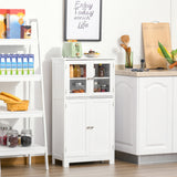Bathroom Floor Storage Cabinet with Tempered Glass Doors and Adjustable Shelf