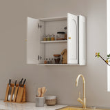 Medicine Cabinet, Modern Bathroom Wall Cabinet with 2 Arched Doors and Gold Handles