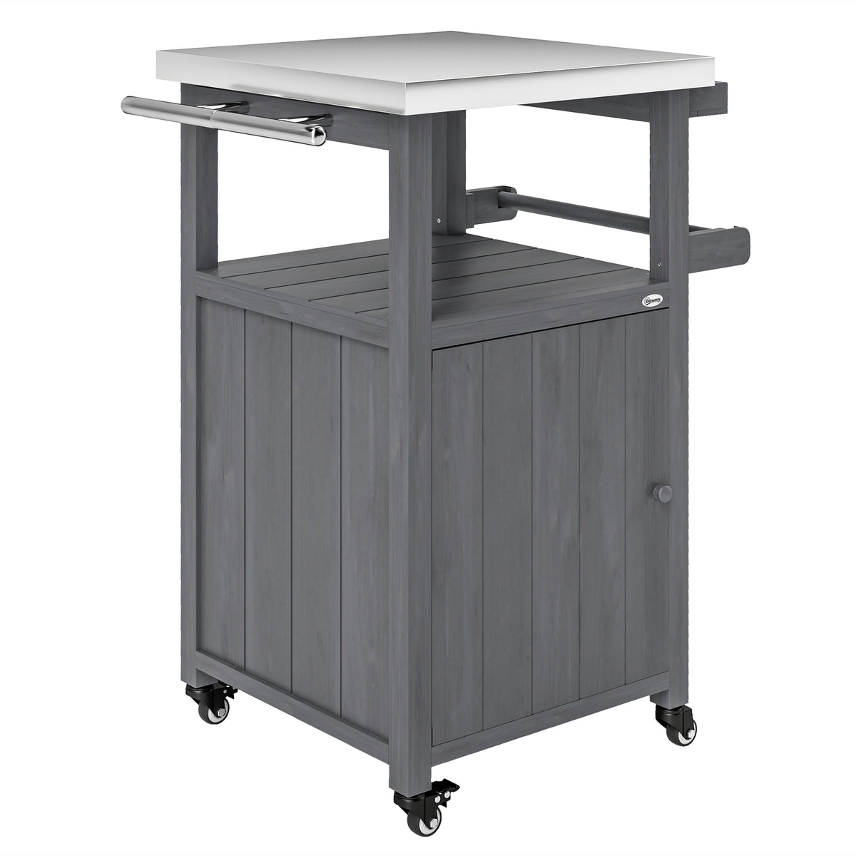 Grill Table with Stainless Steel Top, Pizza Oven Table with Storage Cabinet, Spice Rack, Wheels