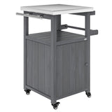 Grill Table with Stainless Steel Top, Pizza Oven Table with Storage Cabinet, Spice Rack, Wheels