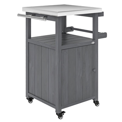 Grill Table with Stainless Steel Top, Pizza Oven Table with Storage Cabinet, Spice Rack, Wheels