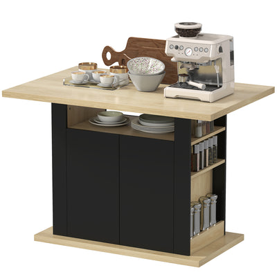 Kitchen Island Dining Table with Storage Cabinet, Large Tabletop for 4 People, 4-Door Cupboard & Shelves