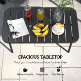 Outdoor Coffee Table, All-Weather Rectangle Metal Patio Coffee Table with Slatted Tabletop for Outside