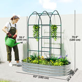 Galvanised Raised Garden Bed with Arched Trellis, 5 x 3 x 6ft Metal Outdoor Planter Box with Open Bottom