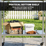 Outdoor Grill Cart with Stainless Steel Tabletop, Pizza Oven Stand with Shelf, Lockable Wheels, Rolling BBQ Table