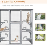 Large Outdoor Catio Enclosure, Wooden Cat Patio Cage with 6 Balanced Platforms, 71