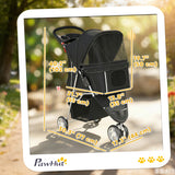 Poussette chien repliable 3 roues avec panier de rangement, auvent ajustable, porte-gobelet pour petits chiens