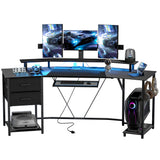 79 inch Gaming Desk with RGB Lights, Computer Table with Power Outlets & USB Ports, Keyboard Tray and 2 Drawers