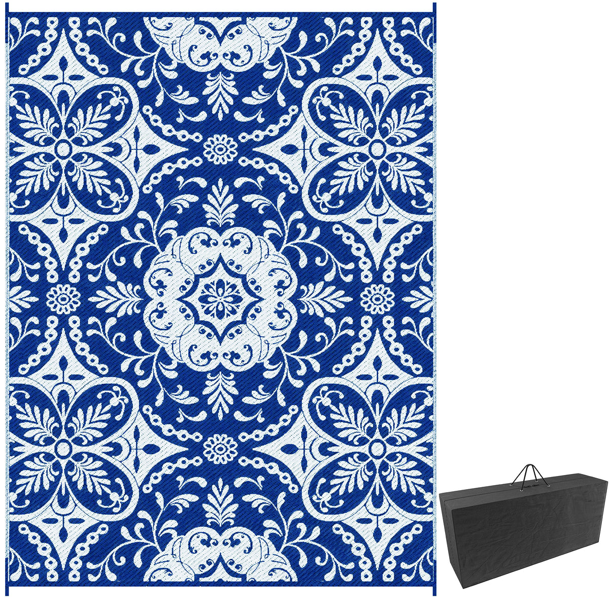 Portable Outdoor Rug with Carry Bag, 9' x 12' Reversible Mat