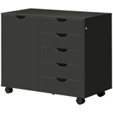 Classeur latéral, classeur à 5 tiroirs avec porte et étagère réglable, armoire de rangement de bureau mobile sur roulettes, support d'imprimante pour bureau à domicile