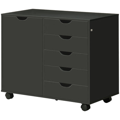 Lateral Filing Cabinet, 5-Drawers File Cabinet with Door and Adjustable Shelf, Mobile Office Storage Cabinet on Wheels, Printer Stand for Home Office