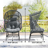 Chaise œuf en rotin, chaise longue extérieure en rotin 330 lb avec coussin épais, appuie-tête, cadre en acier