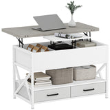 Table Basse Moderne, Table de Centre avec Plateau Relevable, Tiroirs en Tissu et Rangement Caché pour Salon