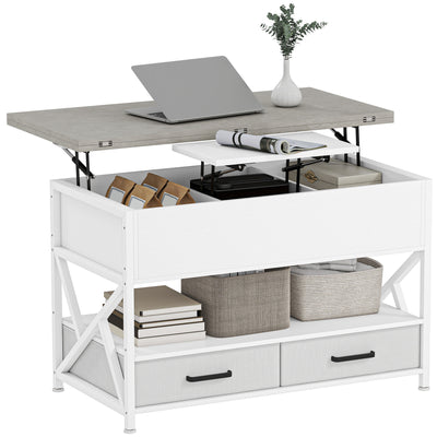 Modern Coffee Table, Lift Top Center Table with Fabric Drawers and Hidden Storage for Living Room