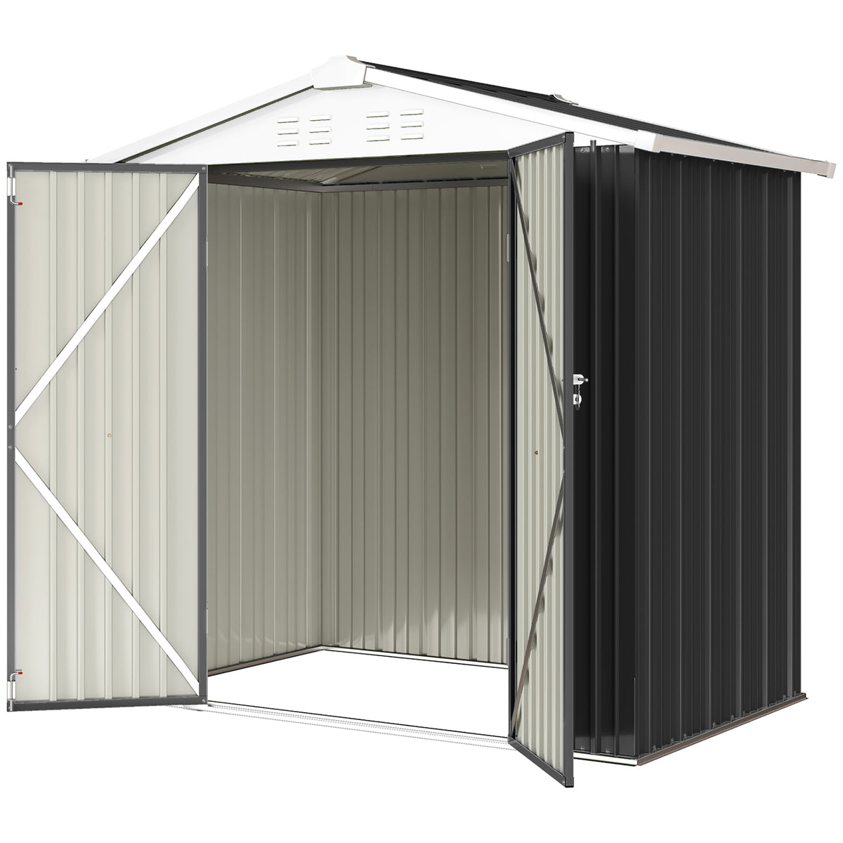 Remise de rangement extérieure 6,5' x 4', cabanon de jardin en métal avec portes doubles verrouillables