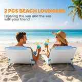 2 Pieces Beach Lounge Chair, Outdoor Folding Chaise Lounge Set w/ Pillow for Sunbath