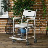 3-in-1 Shower Commode Wheelchair, Transport Beside Commode Chair with Padded Seat for the Elderly