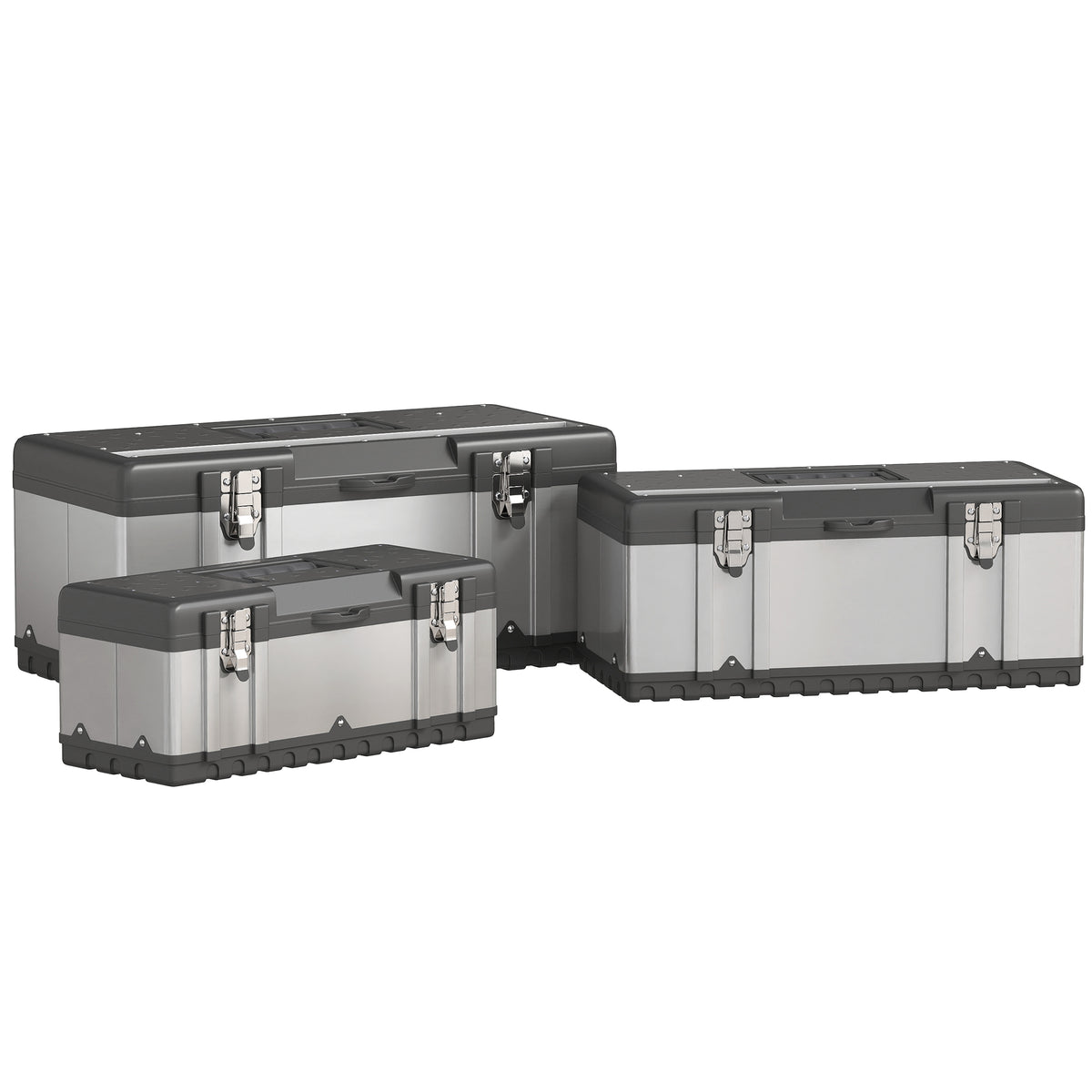 3 Pieces Tool Box Set, Stainless Steel Toolbox with Tray