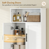 Over the Toilet Storage Cabinet Freestanding Bathroom Organizer with 2 Doors and Open Shelf
