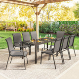 9 Pieces Patio Set with Stackable Chairs, Patio Dining Set with Glass Top for Garden