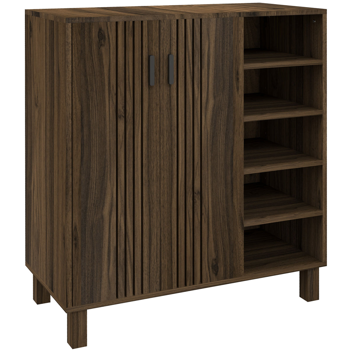 Meuble à chaussures avec double porte et étagères ouvertes, meuble de rangement pour chaussures de 17 paires pour entrée et couloir