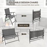 Outdoor 4 Pieces Patio Furniture Set, Garden Set with Two Foldable Armchairs, a Loveseat & Glass Top Table