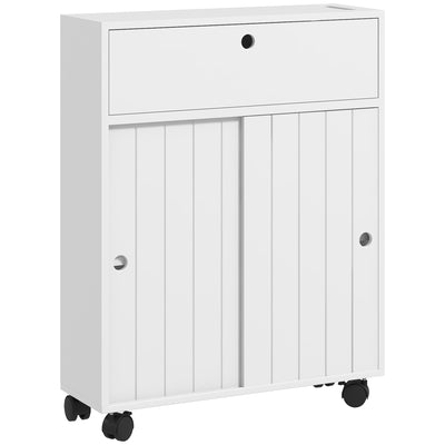 Bathroom Storage Cabinet, Bathroom Cabinet with 4 Rolling Wheels and Paper Holes