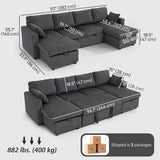 Convertible Sofa Bed, Corduroy U-Shaped Sleeper Sofa Couch with Storage Chaise