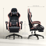 Computer Gaming Chair, PU Leather Office Desk Chair with Footrest, Swivel Wheels, 135° Reclining Back