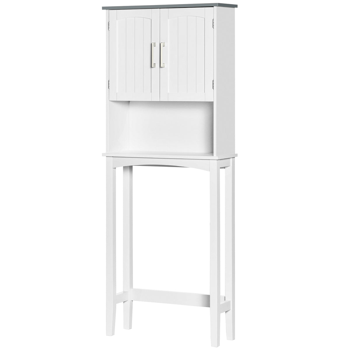 Modern Over The Toilet Storage Cabinet, Double Door Over Toilet Bathroom Organizer with Adjustable Shelf and Open Shelf