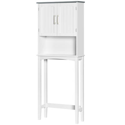 Modern Over The Toilet Storage Cabinet, Double Door Over Toilet Bathroom Organizer with Adjustable Shelf and Open Shelf
